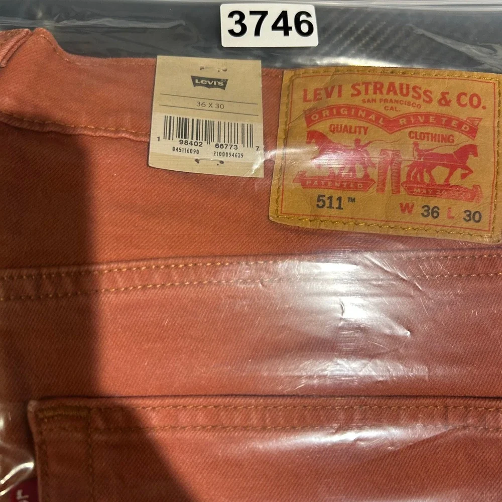 Levis 511 Slim Jeans Mens 36x30 Etruscan Red (Orange) Stretch Twill Pants